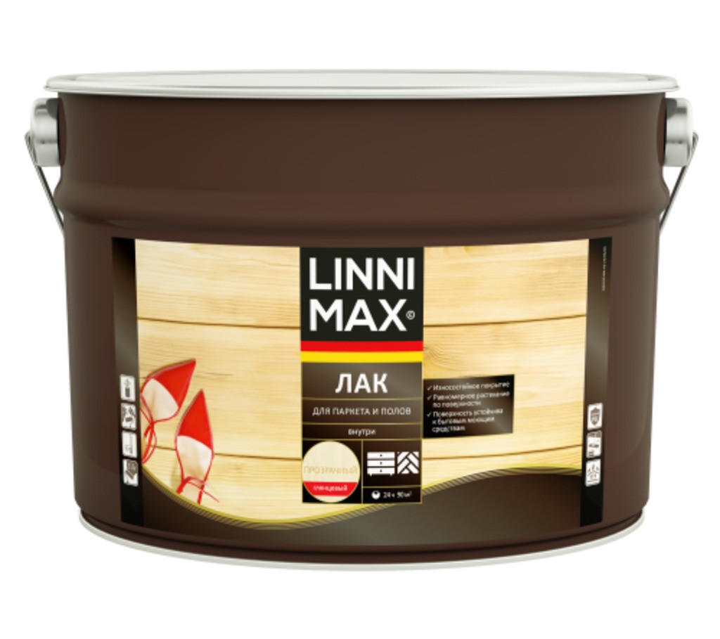 Лак алкидно-уретановый LINNIMAX Лак для паркета и полов глянцевый 9 л