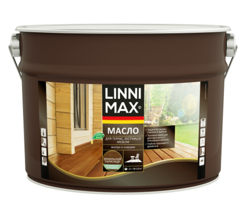 Средство защитно-декоративное для древесины LINNIMAX Масло для террас, лестниц и мебели бразильский палисандр 9 л