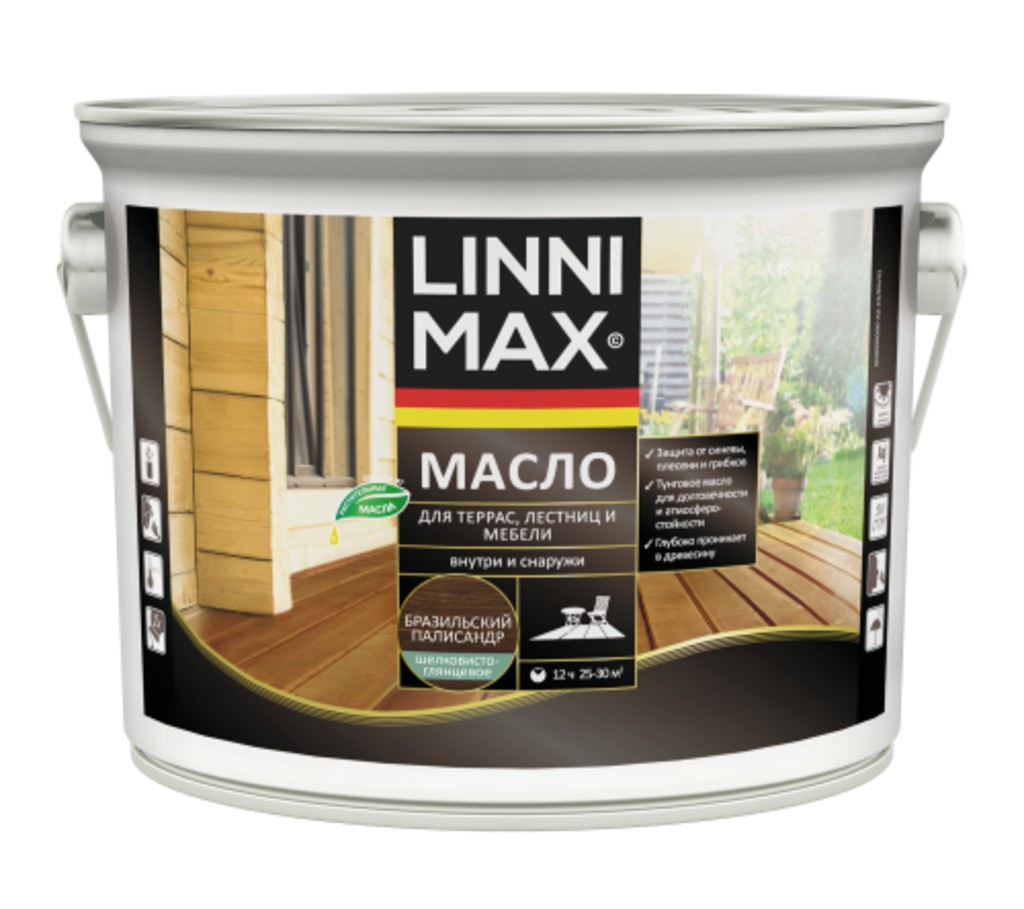 Средство защитно-декоративное для древесины LINNIMAX Масло для террас, лестниц и мебели бразильский палисандр 2,5 л