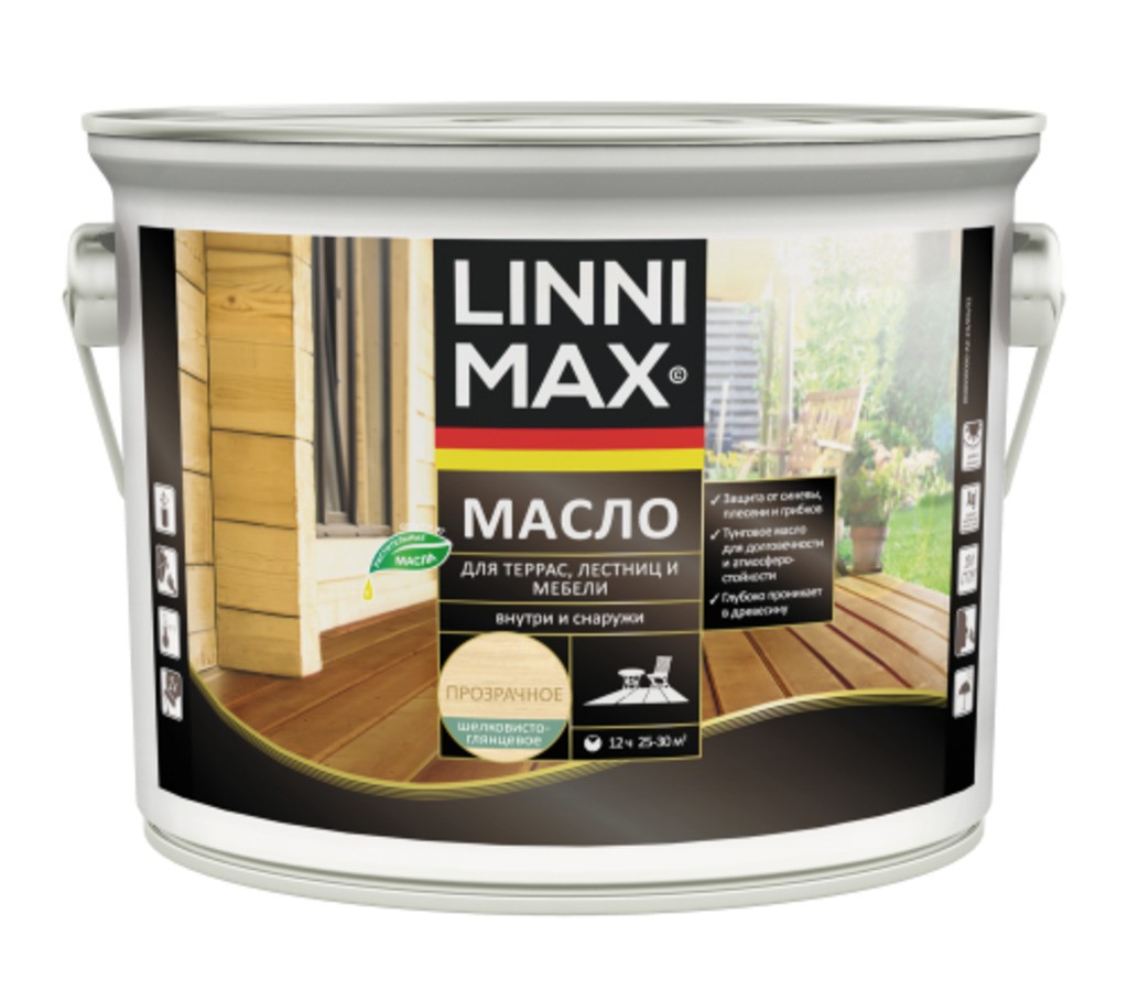 Средство защитно-декоративное для древесины LINNIMAX Масло для террас, лестниц и мебели 2,5 л
